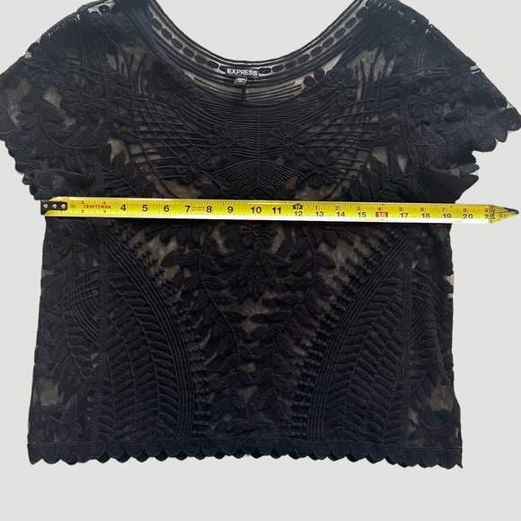 Express Black Sheer Floral Embroidered Mesh Top Sz Large Whimsigoth Witchy Goth - Picture 4 of 6
